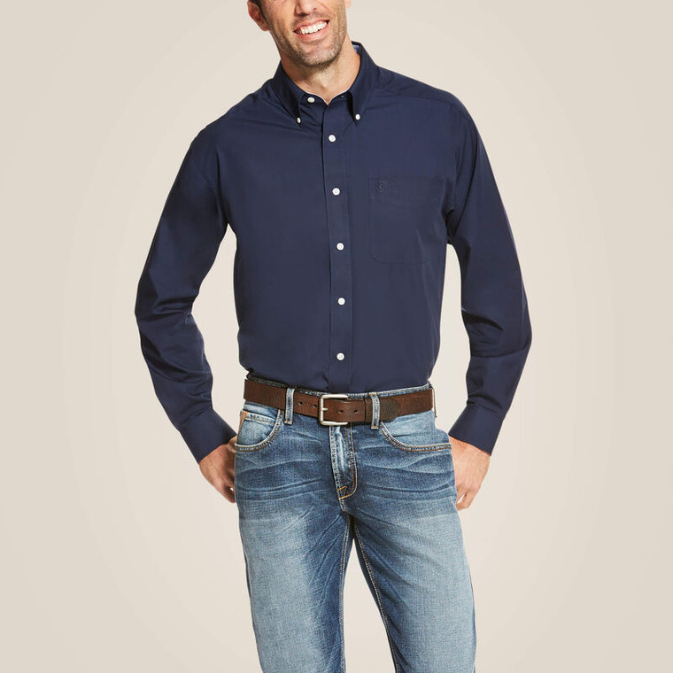 ARIAT MENS NAVY BLUE WRINKLE FREE SHIRT