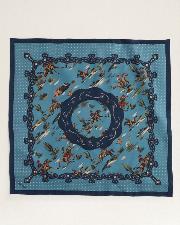 PENDLETON SILK SCARF DESERT RIDERS BLUE