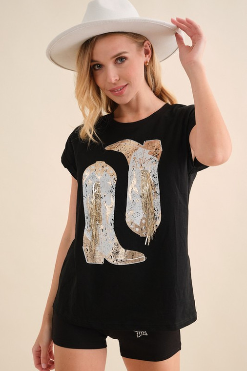 COWBOY BOOT GOLD FRINGE TOP