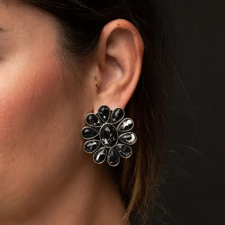 WESTCO BLACK FLOWER CLUSTER EARRING