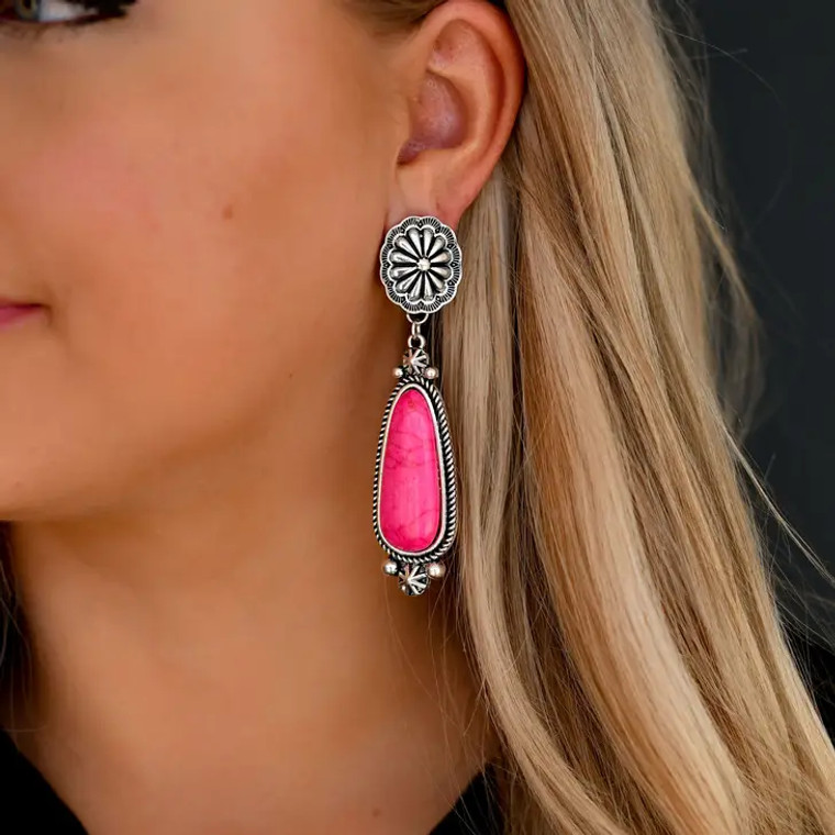 WESTCO PINK STATEMENT CONCHO EARRING