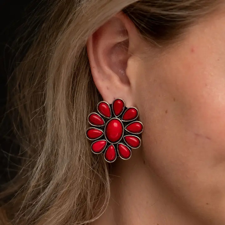 WESTCO RED FLOWER CLUSTER EARRING