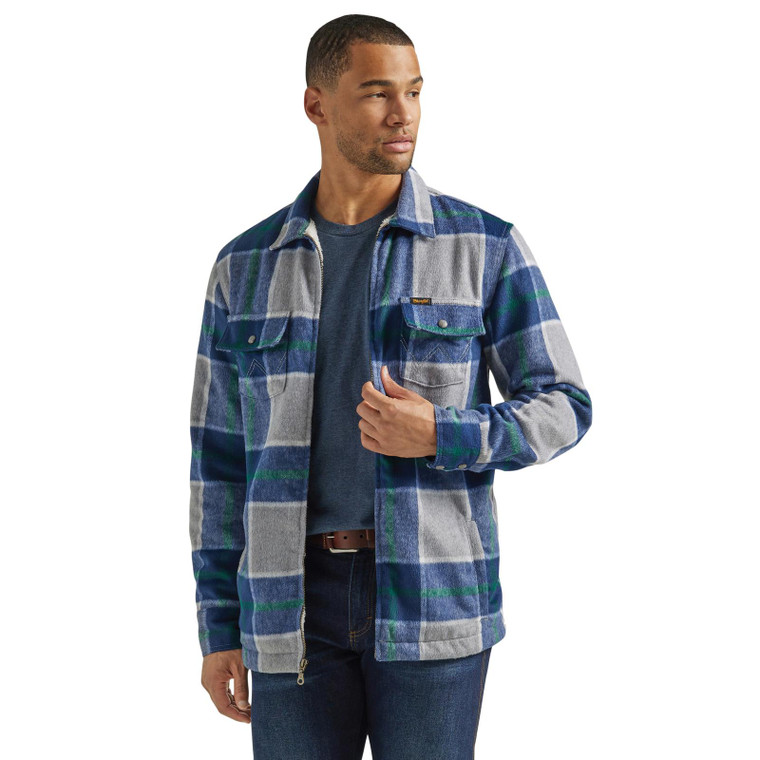 WRANG MEN'S SHERPA LINED FLANNEL SHIRT BLUE