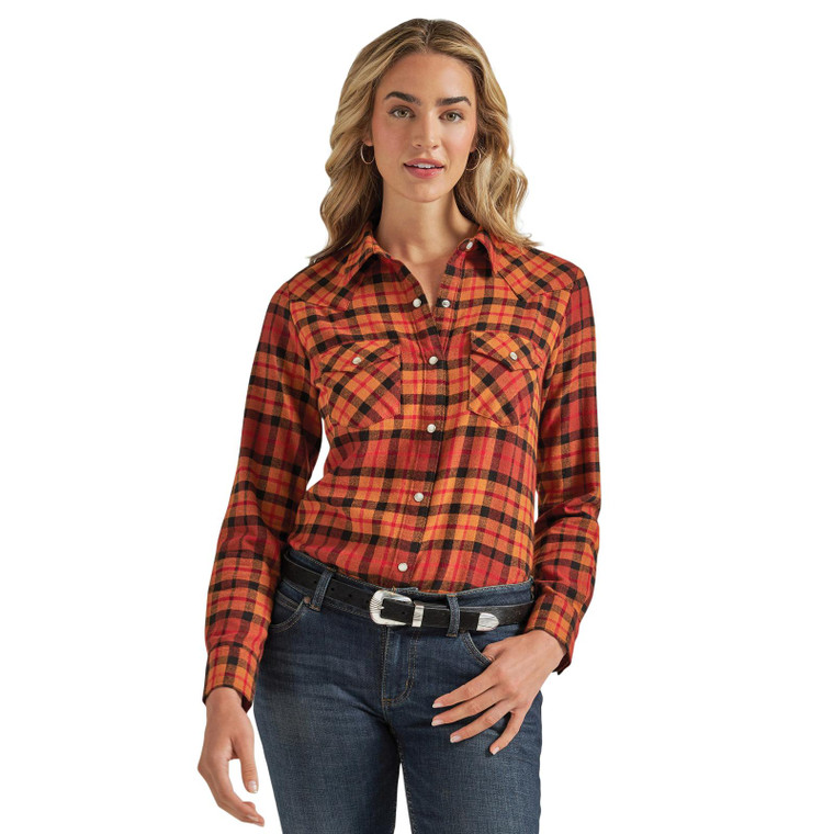 WRANGLER WOMEN'S LONG SLEEVE FLANNEL SHIRT RUST