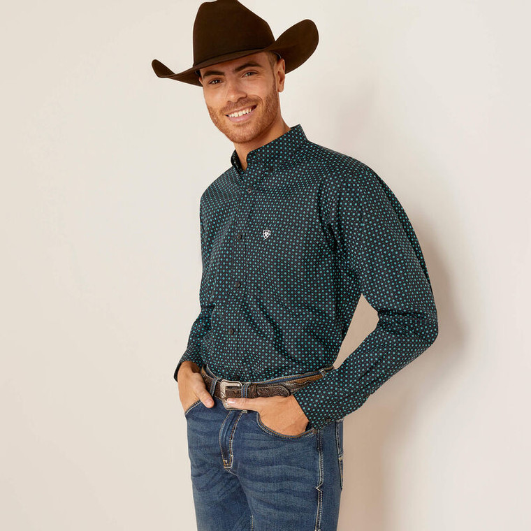ARIAT MENS BENSON FITTED SHIRT BLACK/TEAL