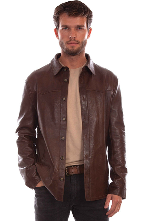 SCULLY MENS CHOCOLATE LEATHER JACKET