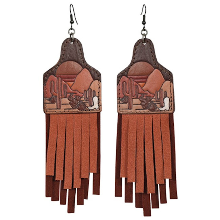 JUSTIN COW TAG DESERT SCENE EARRING