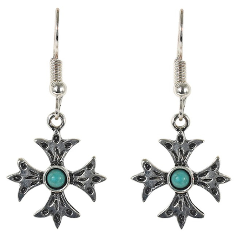 JUSTIN SILVER CROSS WITH TURQUOISE EARRINGS