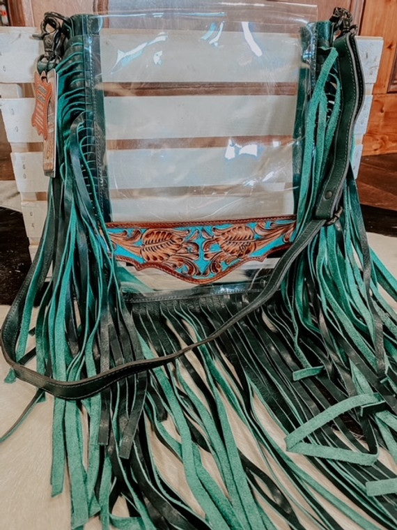 TURQUOISE FRINGE CLEAR GAMEDAY BAG