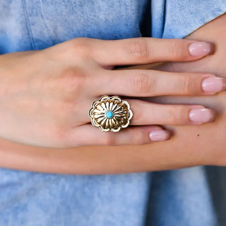 WC GOLD CONCHO RING WITH TURQUOISE