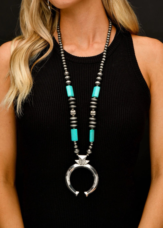 WC FAUX NAVAJO AND TURQUOISE 32" NECKLACE
