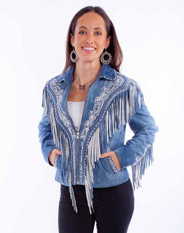 SCULLY LADIES EMBROIDERED BLUE FRINGE JACKET