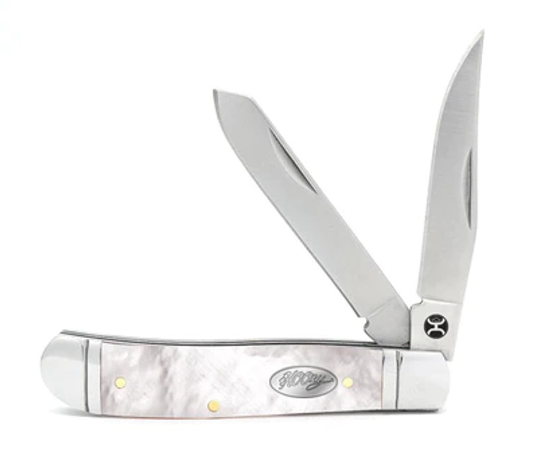 HOOEY MOTHER OF PEARL TRAPPER KNIFE 4.5