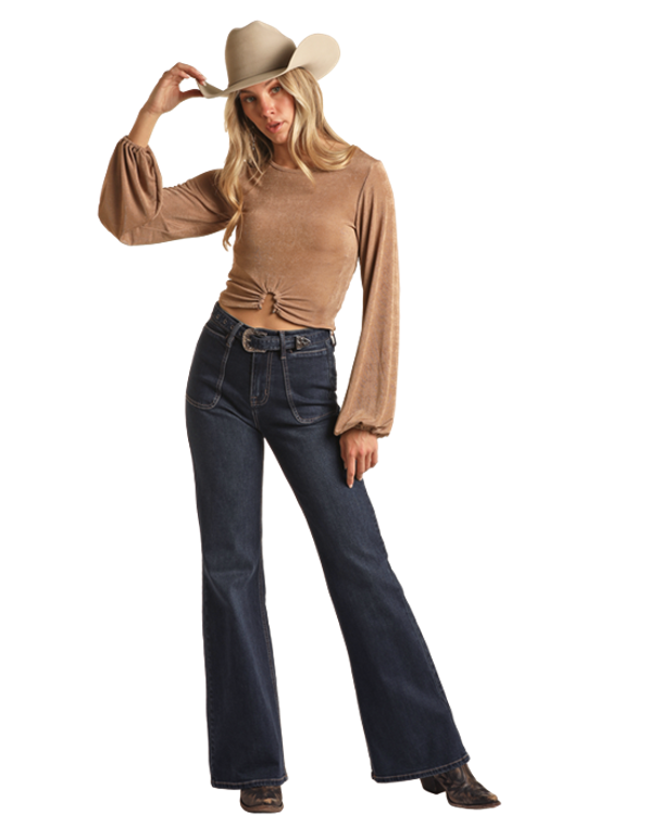 ROCK AND ROLL WOMEN'S WIDE LEG JEAN WITH BELT 