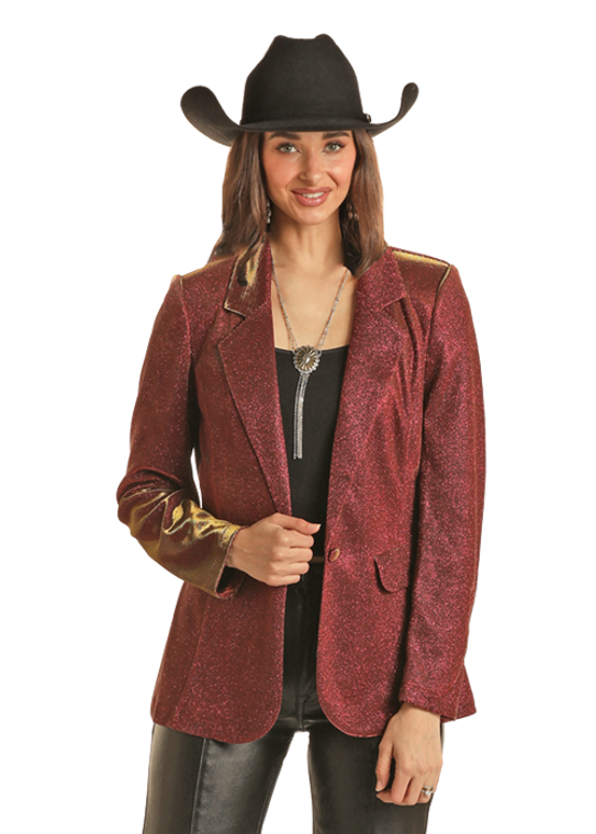 R&R WOMEN'S IRIDESCENT BURGUNDY BLAZER