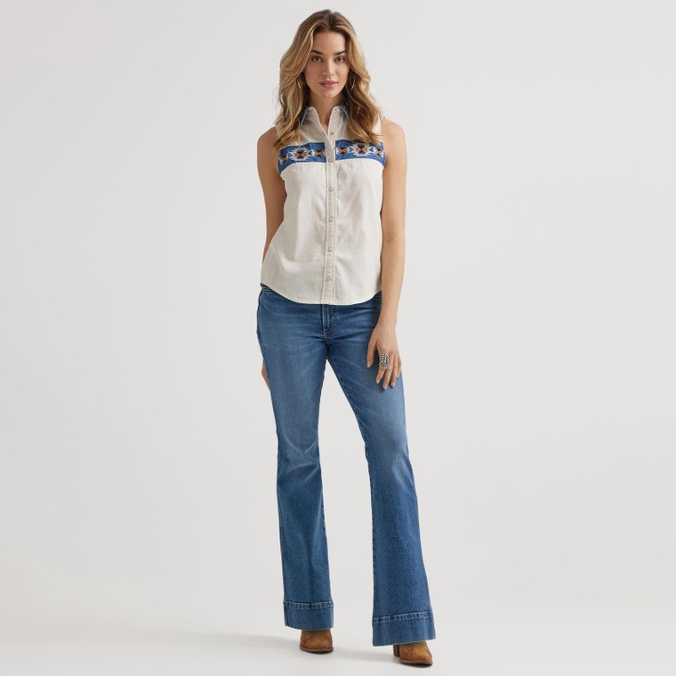 WRANGLER CREAM WESTERN VINTAGE SNAP TOP