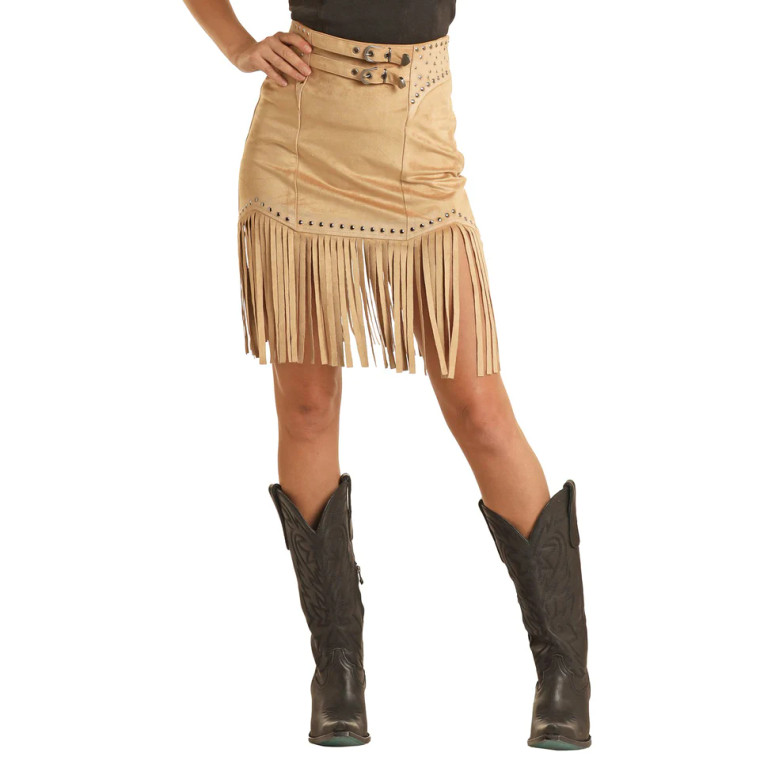 R&R TAN FRINGE SKIRT