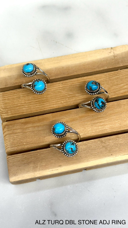 AUTHENTIC TURQUOISE DOUBLE STONE ADJUSTABLE RING