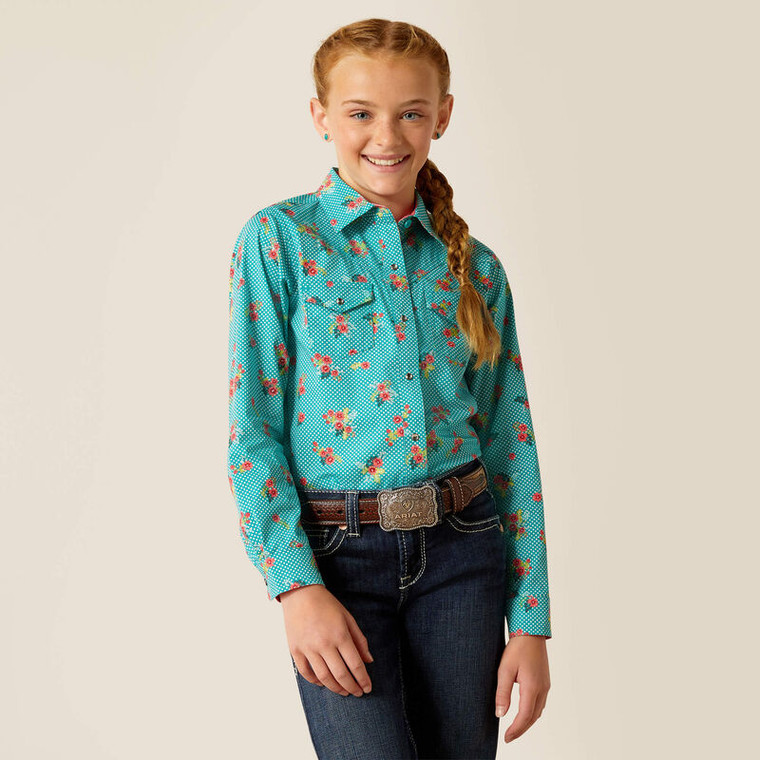 ARIAT GIRLS ESMERELDA PRINT TEAL SHIRT