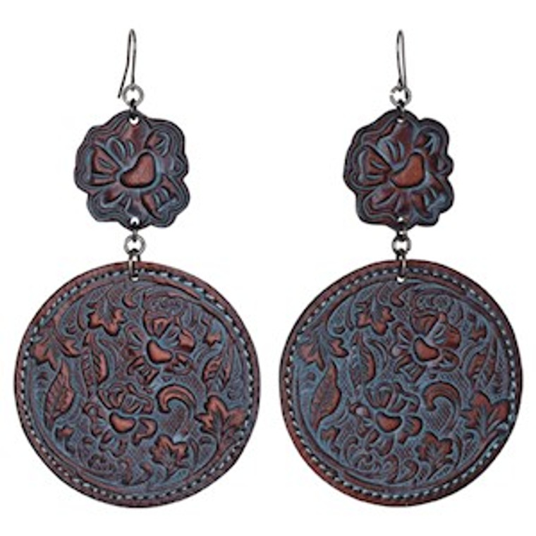 JUSTIN TOOLED LEATHER EARRING W TURQ WASH