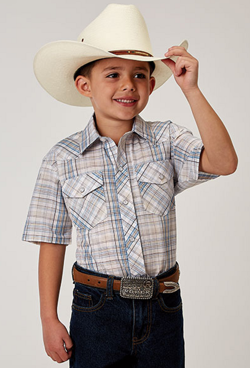 ROPER BOYS SHORT SLEEVE SNAP PLAID SHIRT