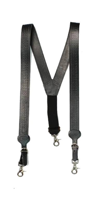 NOCONA BASKET WEAVED BLACK LEATHER SUSPENDERS