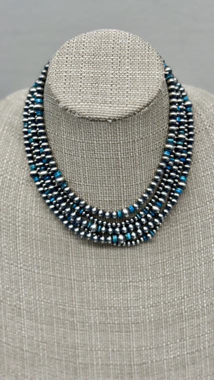 PAIGE WALLACE NAVAJO PEARL & TURQUOISE 5 STRAND CHOKER