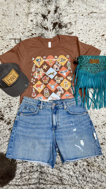 XOXO GIDDY UP SHORT SLEEVE TEE CHESTNUT