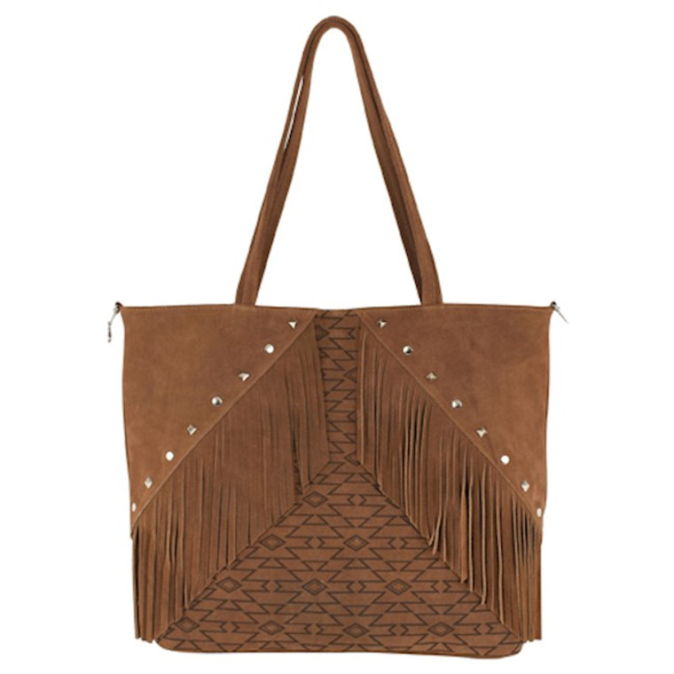 RED DIRT LEATHER TOTE AZTEC PRINT W FRINGE