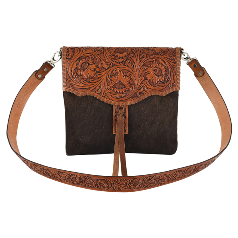 RED DIRT CROSSBODY TOOLED WITH HAIR ON