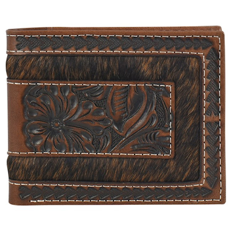 JUSTIN BIFOLD WALLET LEATHER W/ TOOLING & HIDE