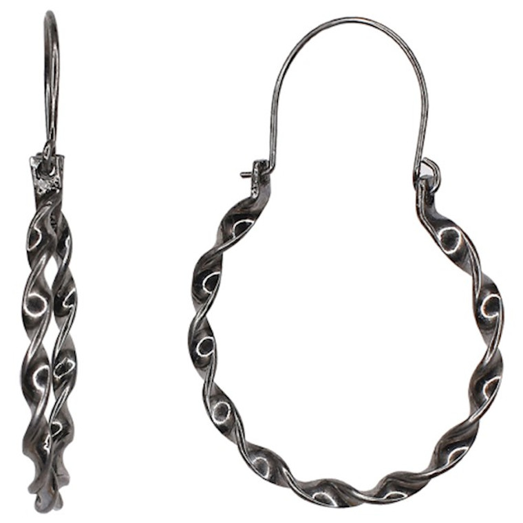 JUSTIN EARRINGS SILVER TWISTED HOOP W/ LATCH BACK