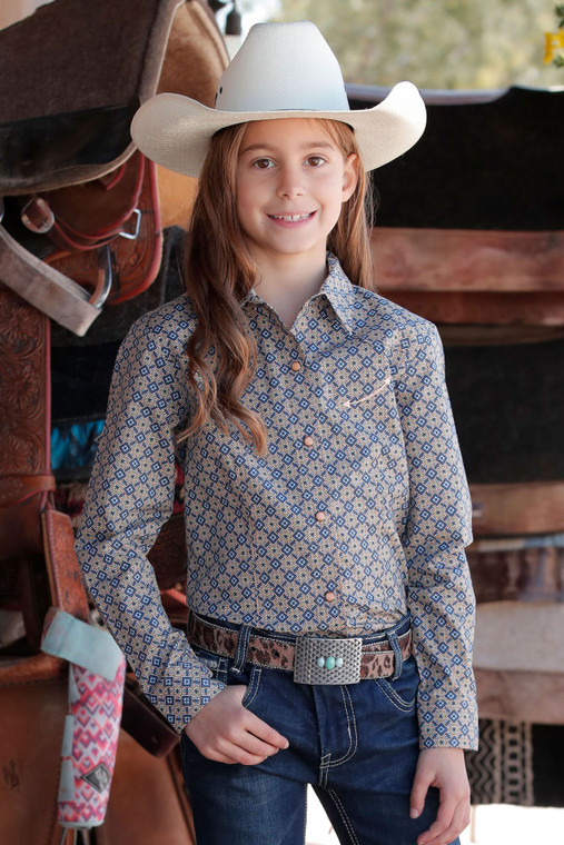 CINCH GIRL PRINT LS PEARL SNAP SHIRT