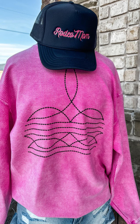 BOOT STITCH PINK CORDED SWEATSHIRT