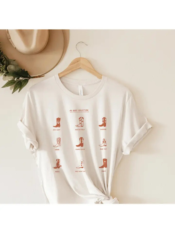 "MY BOOT COLLECTION" TEE IN VINTAGE WHITE