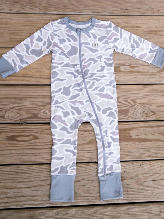 BURLEBO BABY ZIP UP ONESIE WHITE CAMO