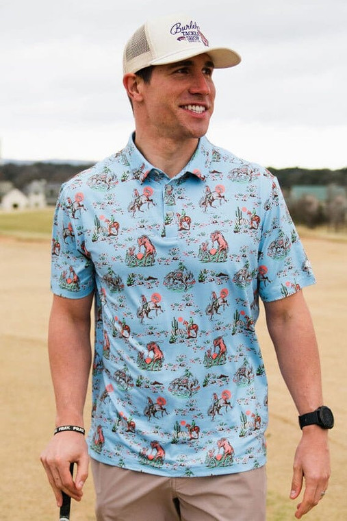 BURLEBO MEN'S PERFORMANCE POLO COWBOY UP