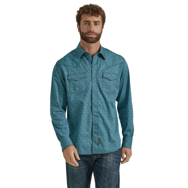 WRANGLER MEN'S MODERN FIT BLUE FLORAL SNAP SHIRT