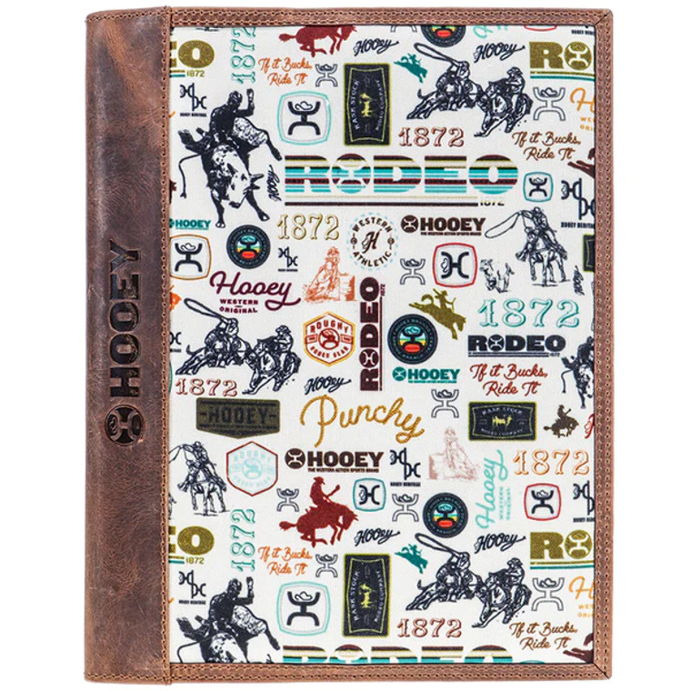 "HOOEY RODEO" LEATHER NOTEBOOK COVER CREAM RODEO PATTERN