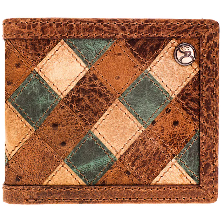 HOOEY OURAY BROWN/TURQUOISE OSTRICH PRINT ROUGHY BIFOLD WALLET