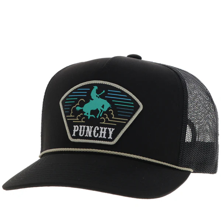 HOOEY YOUTH PUNCHY HAT BLACK W/TURQ & YELLOW PATCH