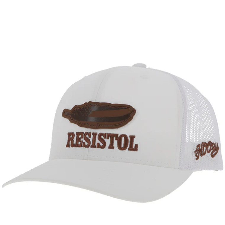 HOOEY RESISTOL HAT WHITE W/LEATHER FEATHER LOGO