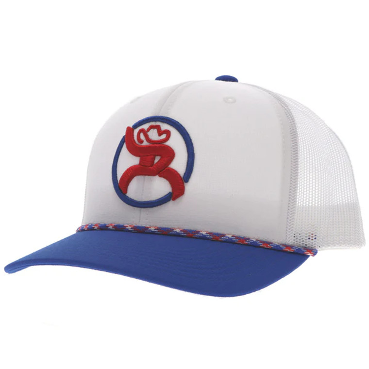 HOOEY STRAP ROUGHY HAT WHITE W/RED & BLUE PATCH