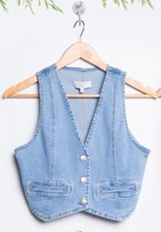 WOMENS DENIM BUTTON VEST LIGHT BLUE