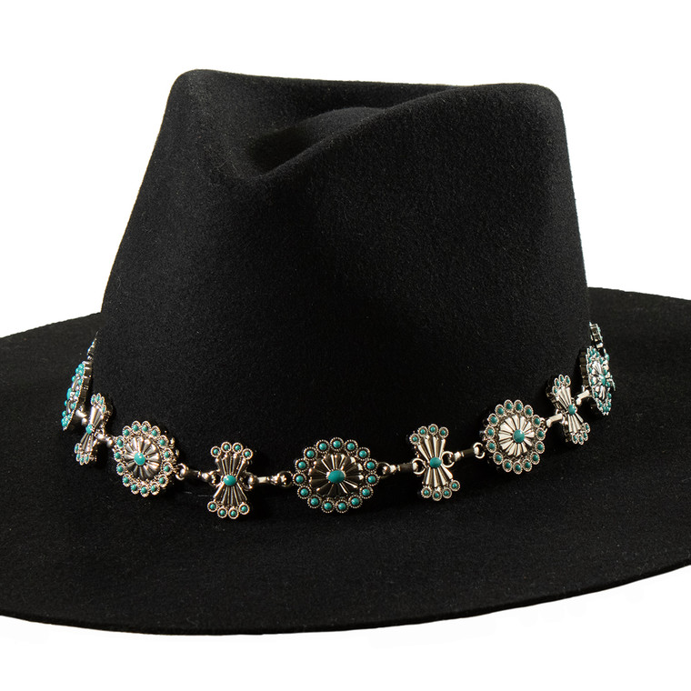 3D HATBAND 1" SCALLOPED OVAL BUTTERFLY CONCHOS TURQUOISE