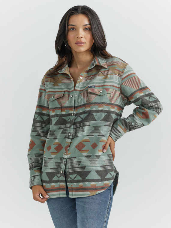 WRANGLER WOMENS RETRO MULTI GREEN PUNCHY TOP