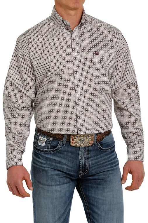 CINCH MEN'S GEO KHAKI & WHITE SHIRT 