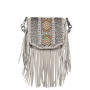 GENUINE LEATHER FLORAL TOOLED FRINGE CROSSBODY TAN