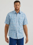 WRANGLER MEN'S WRINKLE RESIST SHORT SLEEVE WESTERN SNAP PLAID SHIRT IN BASS BLUE