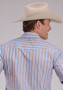 ROPER MENS SHORT SLEEVE BLUE/BROWN STRIPED PEARL SNAP